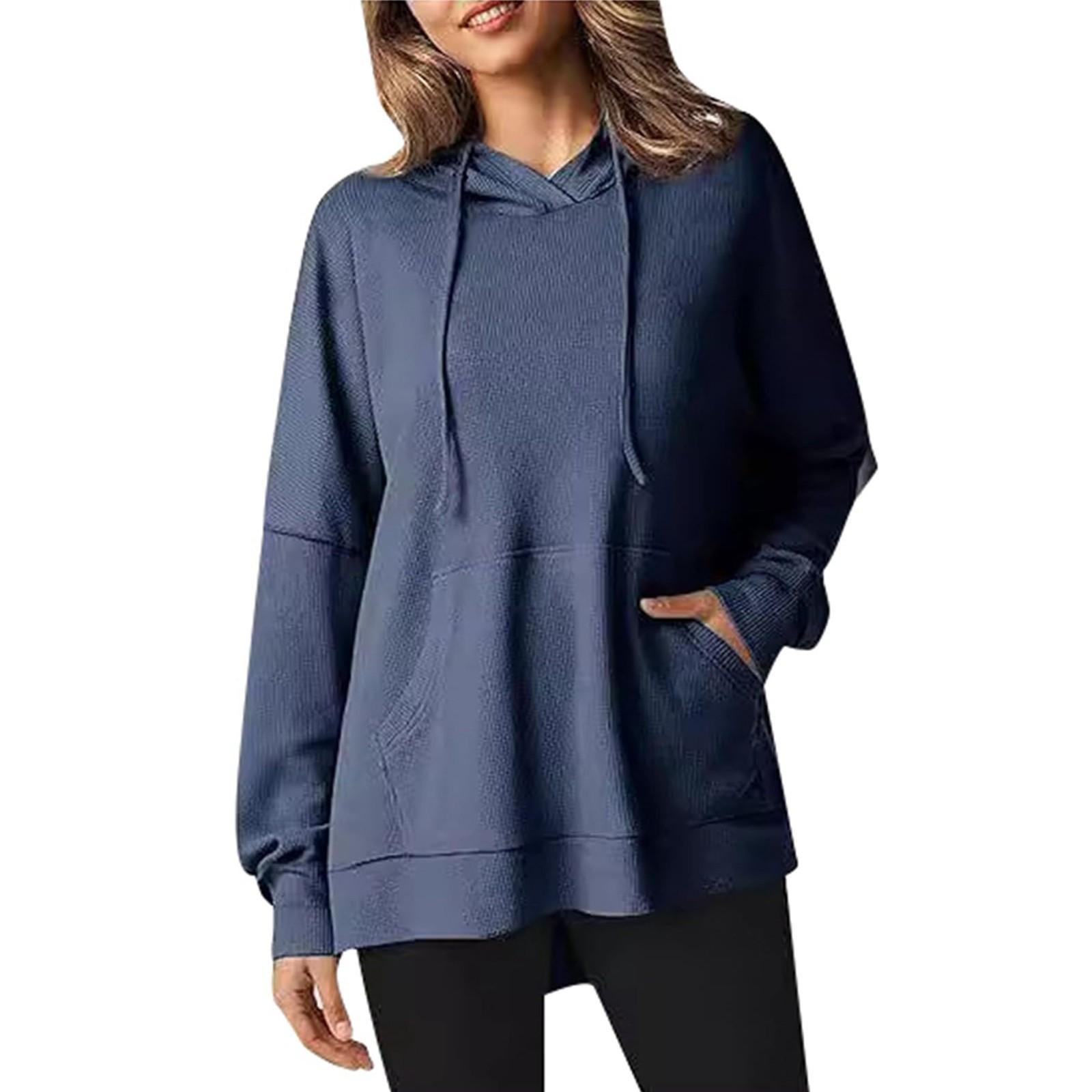 

Осень и зима новый свитшот с капюшоном однотонный длинный рукав женский топ XL тёмно-синий