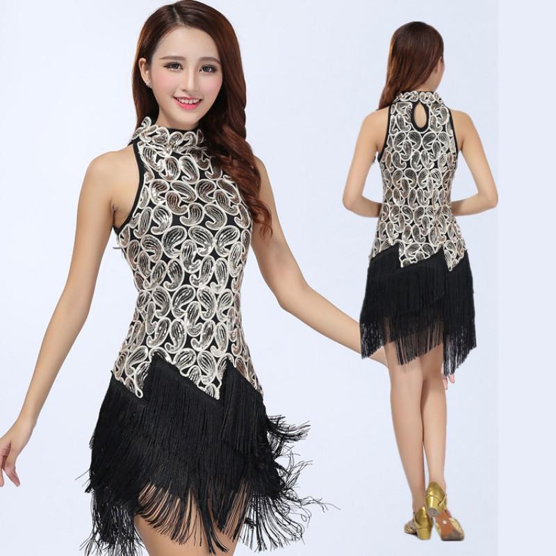 Latin Dance Sequin Fringe Performance Dress Adult Stage Dancewear Women