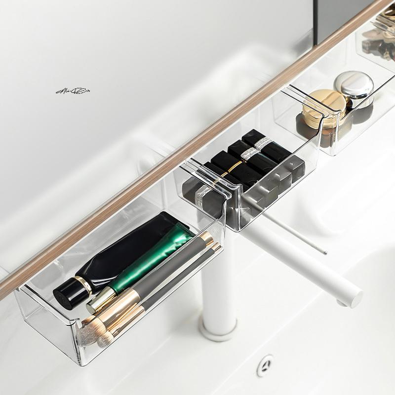 Transparent Drawer Style Storage Box Pull-Out Shelf Under the Mirror Cabinet for Bathroom And Office Cotton Stick Organizer