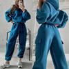 Einfarbiger, lässiger Sportanzug für Damen im Frühling und Herbst, langärmeliges Kapuzenpullover + Jogginghose, zweiteiliges Set