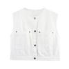 Summer New Women clothes French style Minimalist round Neck Sleeveless Single-Breasted Short Denim Vest Vest Top