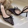 2025 New Women's Sandals High Heel Leopard Print Lace Pointed Toe Bow Heels Women Dress Sexy Designer Style Zapatillas De Mujer