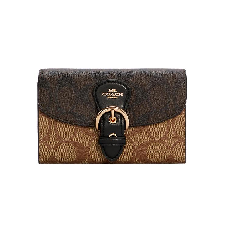 

New COACH Canvas Leather Handheld Wallet Women s Khaki Brown C6897-IMNOX 15.0*8.1*9.9CM