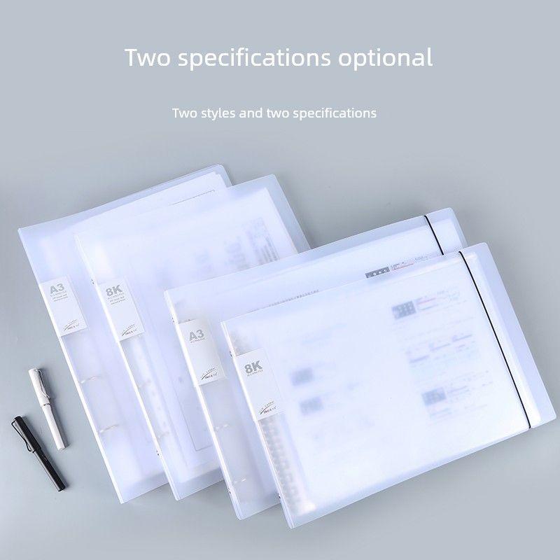 Horizontal A3 Loose-Leaf Binder 8K Folder Horizontal 4-Hole Shell Transparent Material Book 8 Open Vertical Storage Book Insert Bag