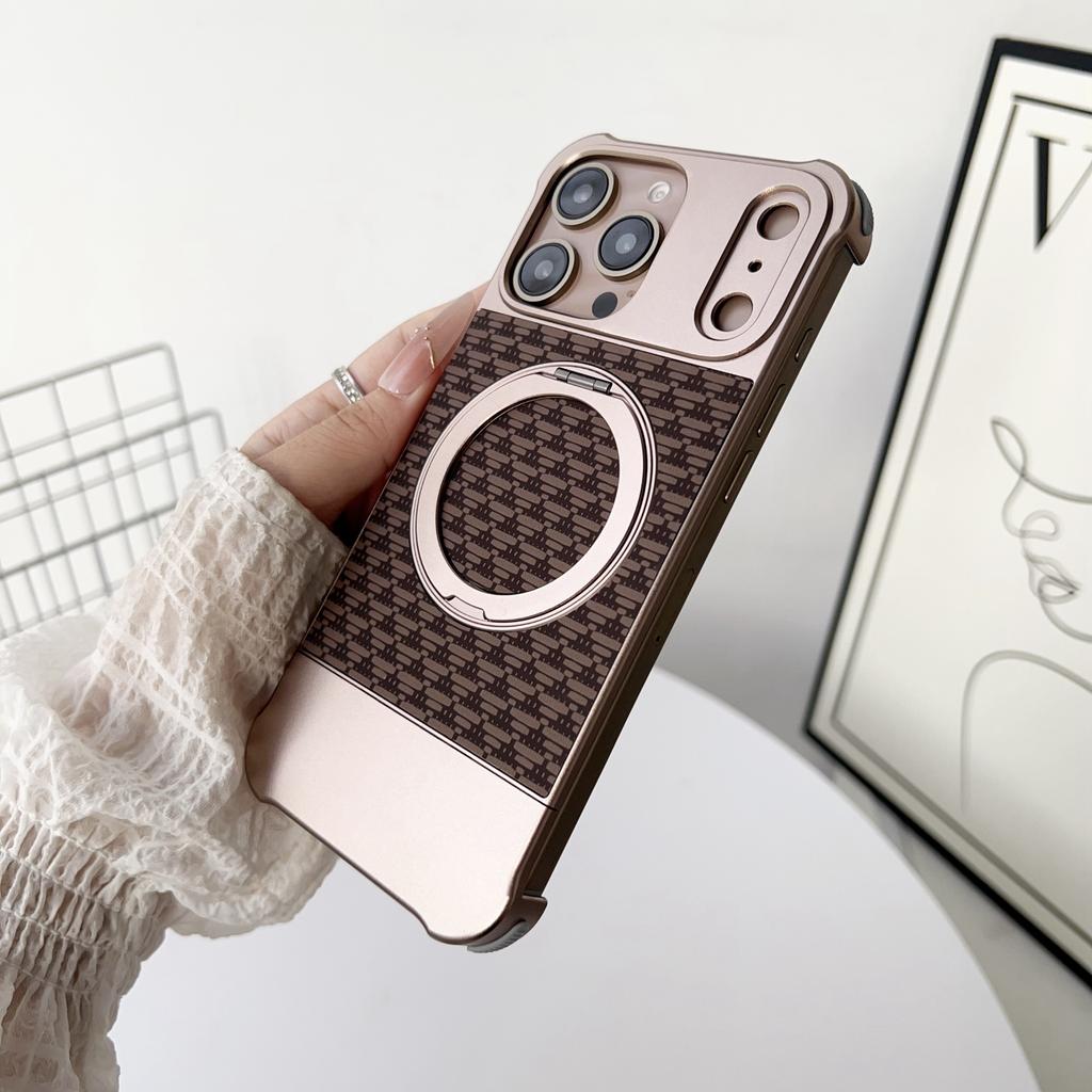 For iPhone 16 Pro Max Magnetic Case Kickstand Lens Upgrade Design Metal Carbon Fiber Phone Cover