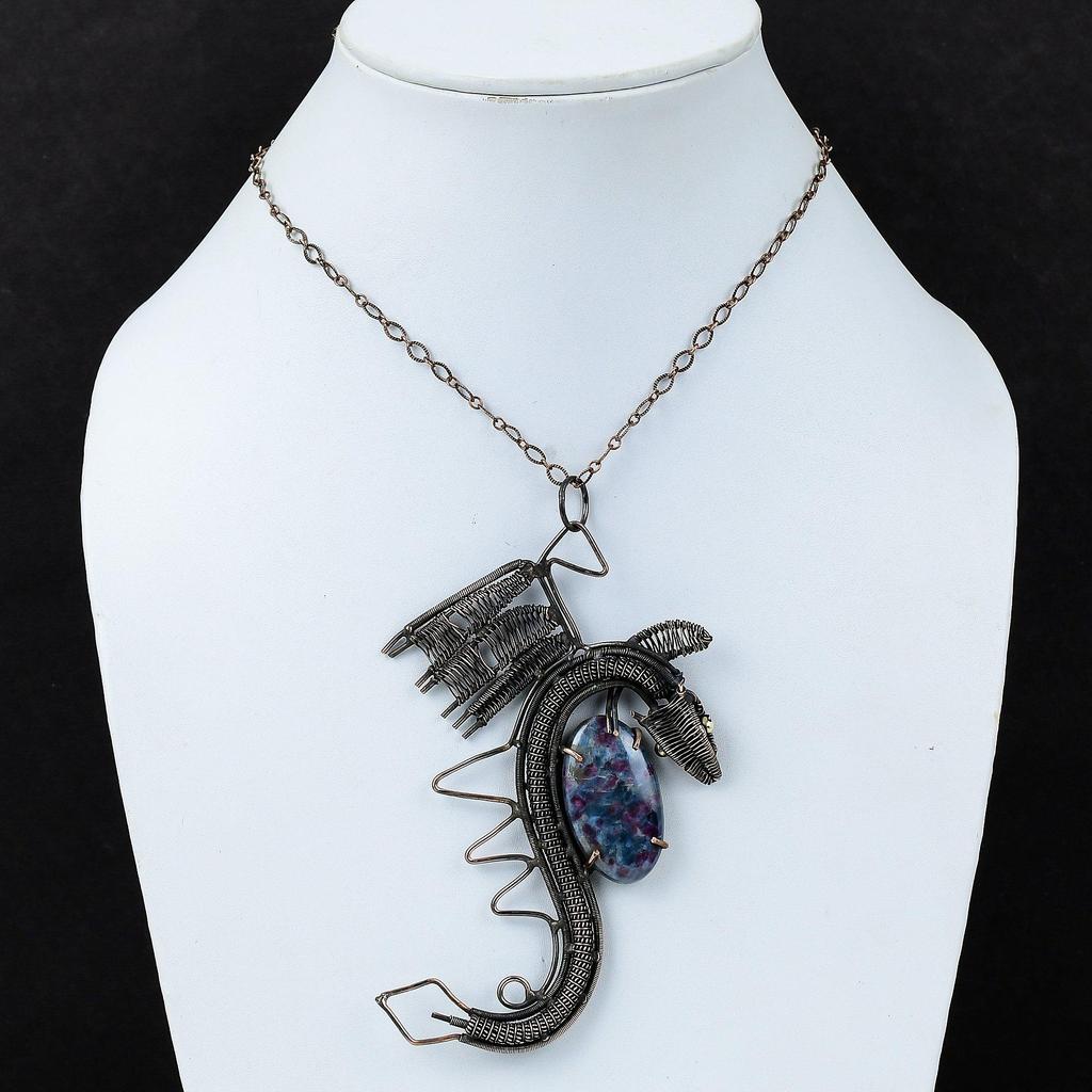 Ruby In Blue Kyanite Pendant Copper Wire Wrapped Pendant Dragon Pendant Handmade Pendant Gemstone Copper Jewelry Wedding Gift Dainty Pendant