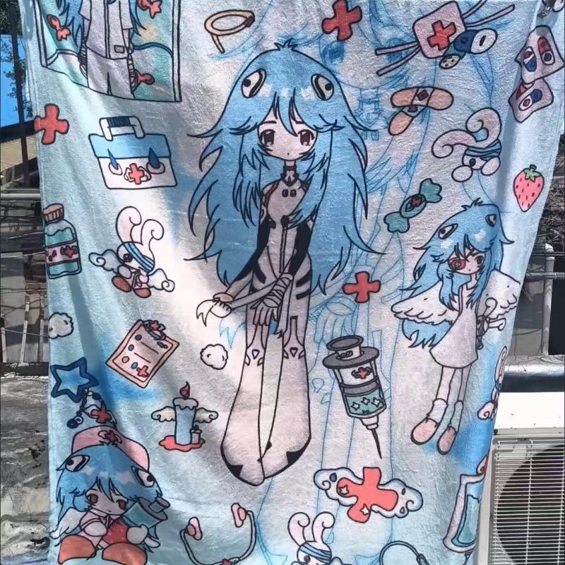 Anime Asuka Neon Genesis Evangelion Rei Ayanami Flannel Blanket Comfortable Keep Warm Office Nap Sofa Blankets Home Bed Linen