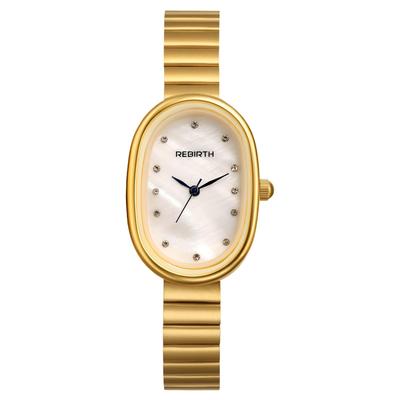 Ladies Watch Oval Pearl Mother-of-Pearl Diamond Dial Quartz Watch Analog Display Stainless Steel Band Waterproof Size Adjustable Oval Elegant -