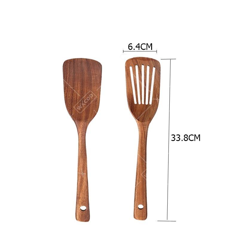 2PCS Wooden Spatula for Cooking Slotted Turner Spatula Long Handle Kitchen Utensils Set Wood Frying Spatula Cooking Baking Tools