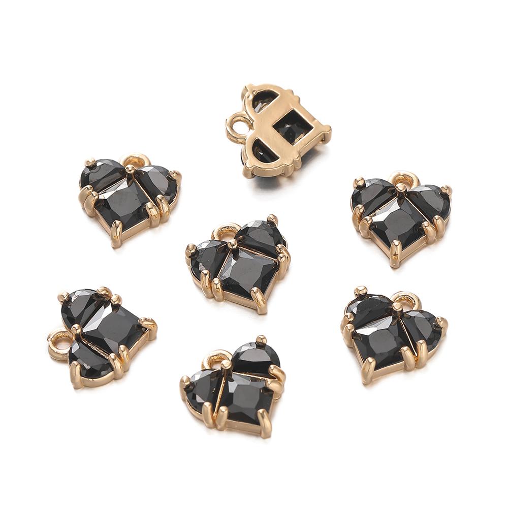 2Piece/Lot 18K Gold Color Plated Heart Charms Pendants with Zircon for DIY Bracelet Necklace Jewelry Making Accessories