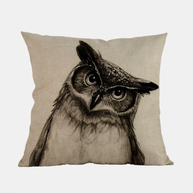 Owl Cartoon Animal Style Cushion Cover Cute Children Painting Cotton Linen Room Sofa Decoration Throw Pillow Case Cojines