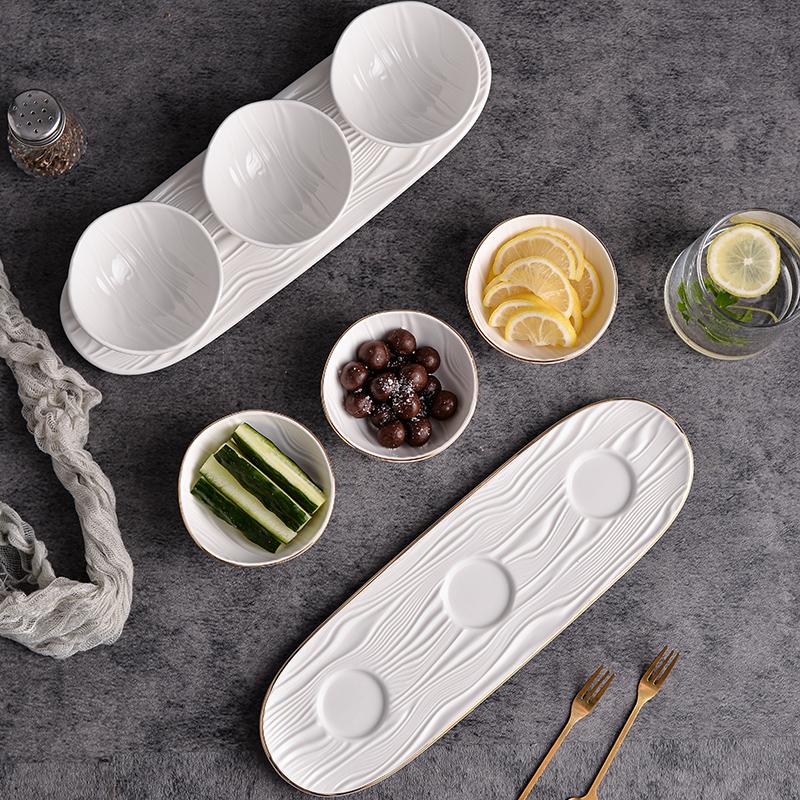 3PCS Dried Fruit Salad Bowl Tableware Snack Bowl White Flowering Dessert Bowl Storage Decorative Plate Household Tableware