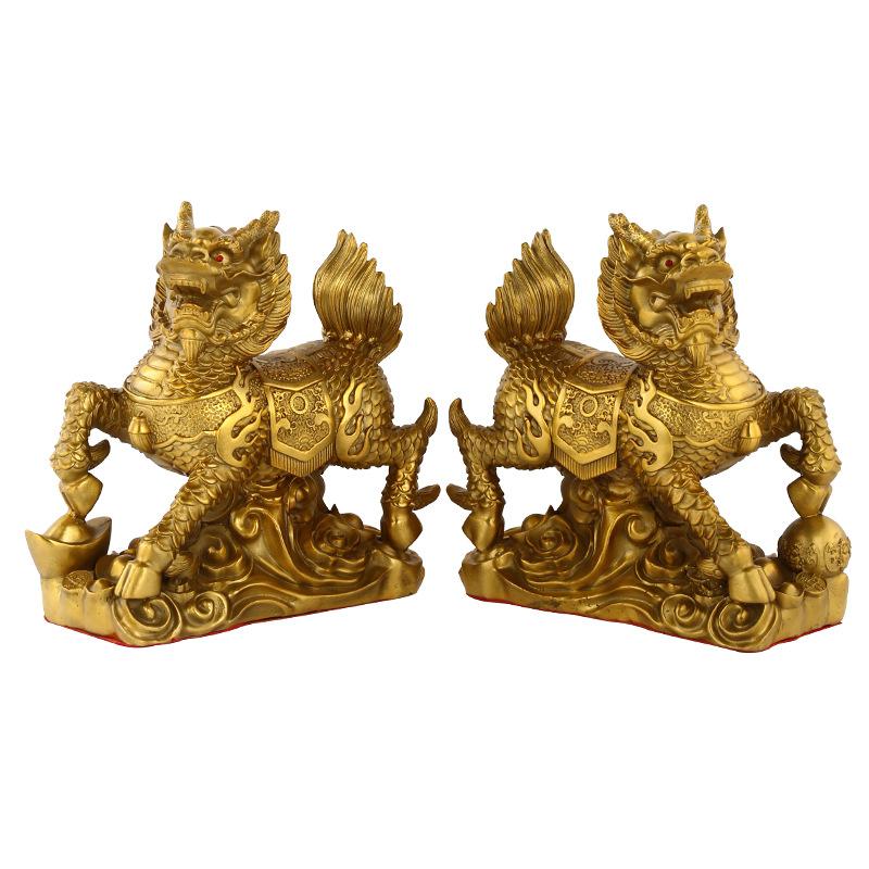 Figurines Brass Cloud Kirin Pair Wholesale Decorations for Living Room Office Shop Display Bronze Crafts