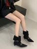 2025 Women's Suede Short Boots Fashion Button Boots Women's New Versatile West and Pointed Western Boots