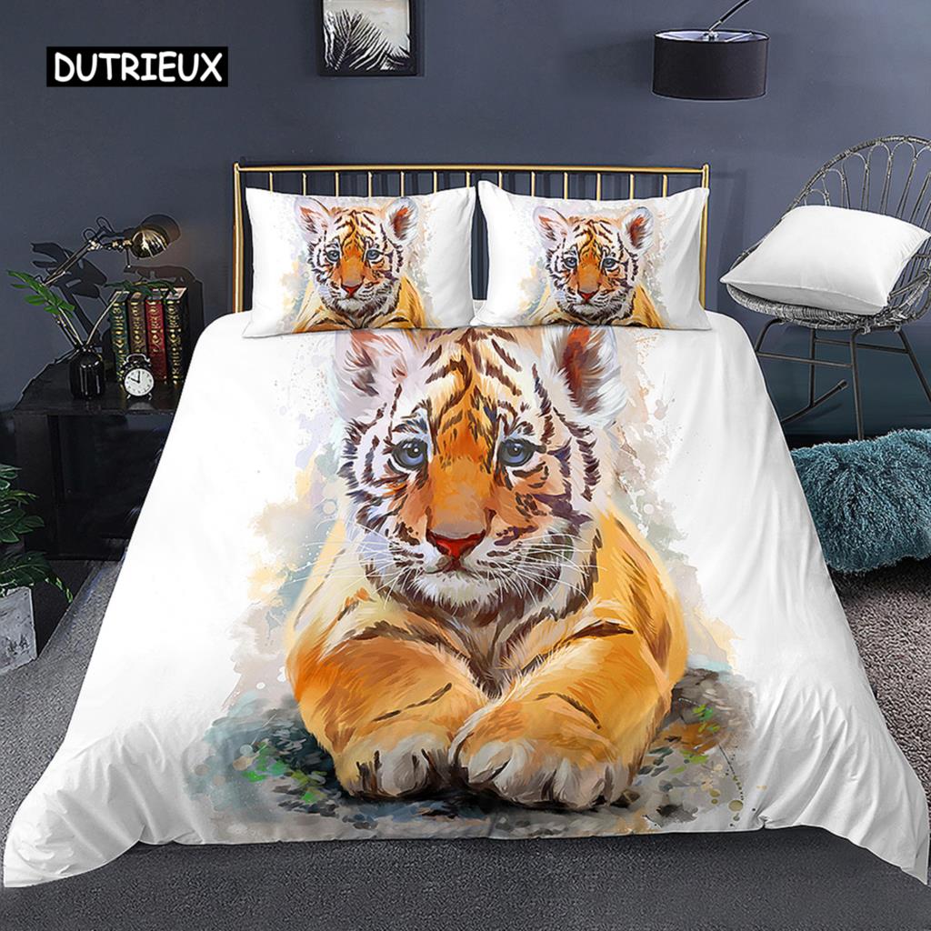 Пододеяльник Тигр Животное Полиэстер Кровать Северный Лев Тигр Леопард Пододеяльник Тема Диких Животных Комплект Постельных Принадлежностей Украшения Комнаты Для Взрослых EU single(135x200cm)