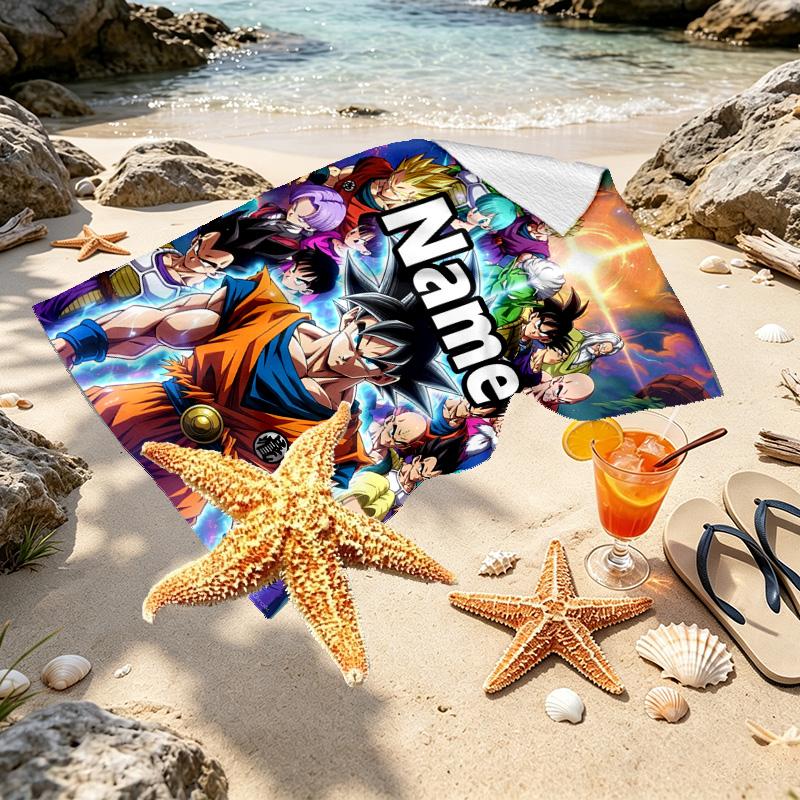 Custom Name Personalized DRAGON BALL Print Beach Towel, for Trip Camping Beach Party Home Decor, Birthday Gift for Family & Friends