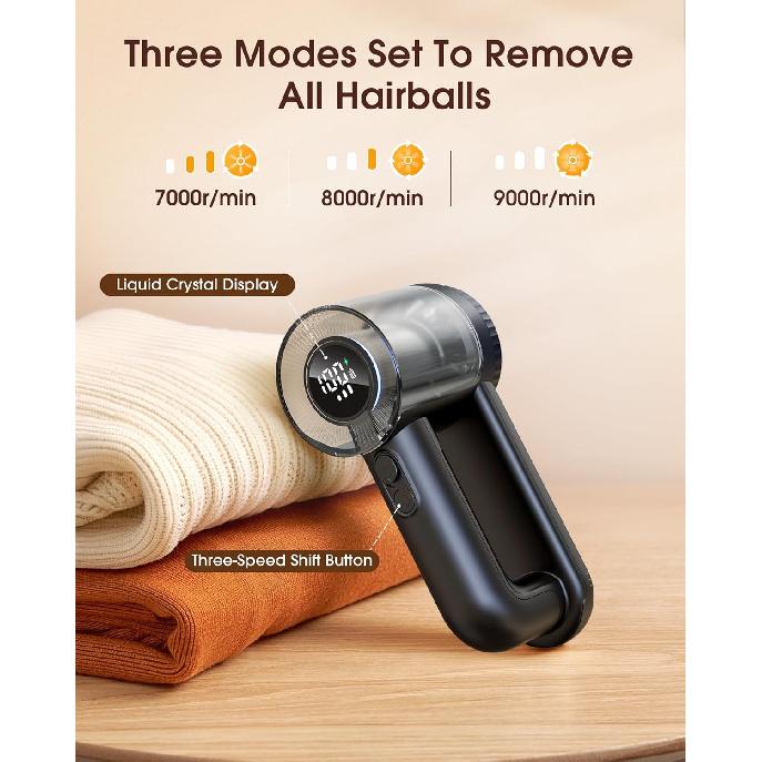 Fabric Shaver Electric Lint Remover Rechargeable Lint Shaver Digital Display Fabric Sweater Shaver 3 Speeds 6 Leaf Blades for Clothing To Remove