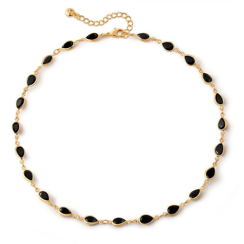 Modische Gold Tränentropfen Schwarzes Glas Schlüsselbein Halskette Für Damen