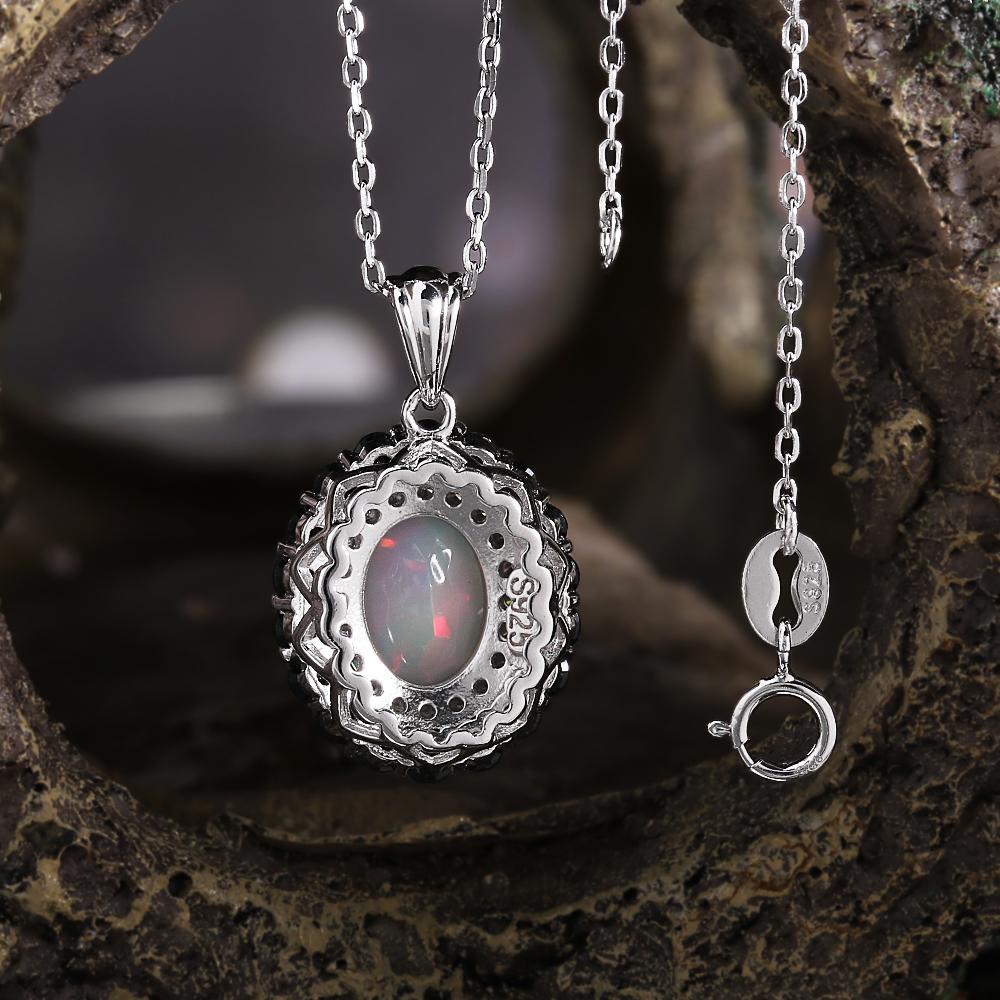 Pandantiv Opal Etiopian Oval Natural Clasic 7*9mm Colier Argint Sterling 925 Bijuterii Fine pentru Femei Cadou Aniversar și de Petrecere