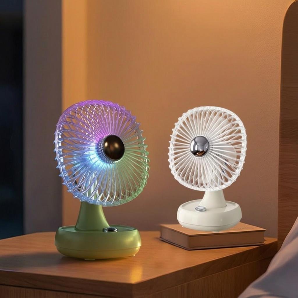 Mini Desktop Cooling Fan with Ambient Decorative Brightness 4-Setting Compact