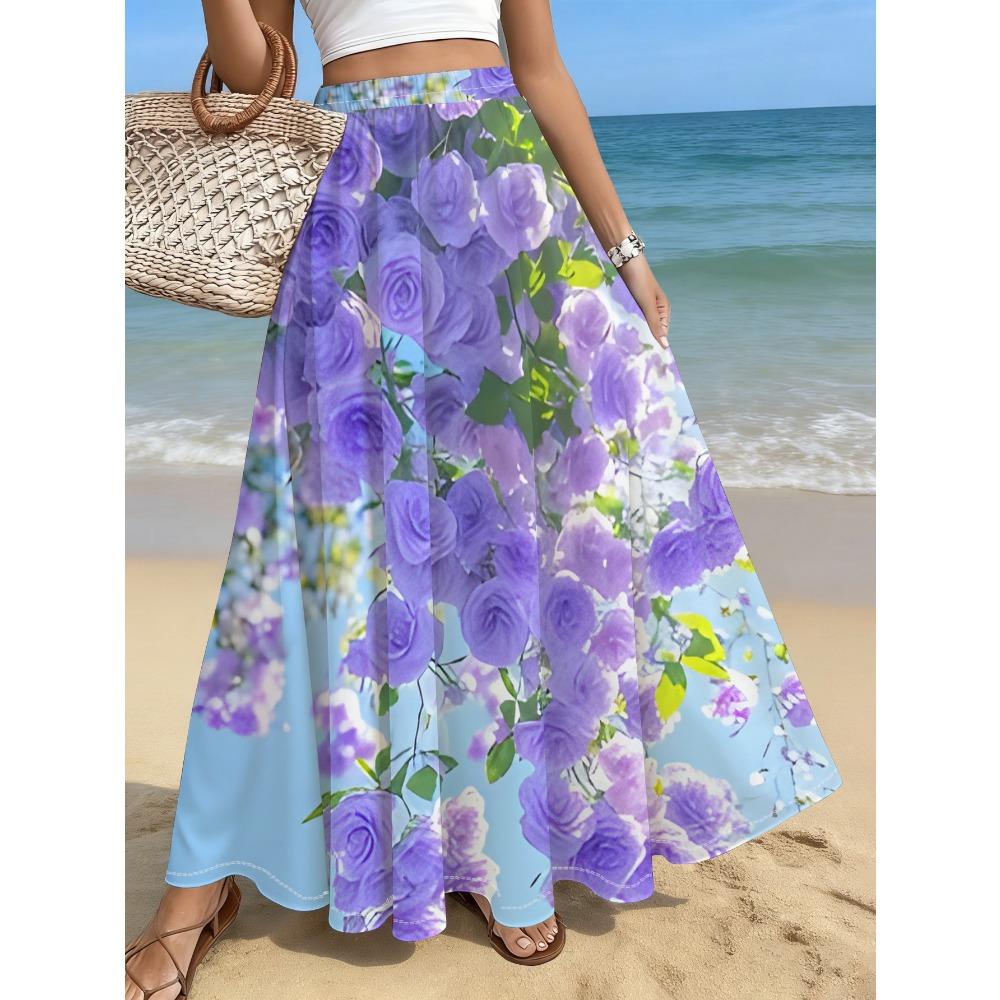 Ladies Casual Floral Print Maxi Skirt, Perfect for Beach, Summer Outings, Garden Parties, and Casual Wear, Light and Airy