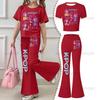 2026 Kinder-Kurzarm-Set für Mädchen im Alter von 4-12 Jahren, Zweiteiliges Set aus Kurzarm-Oberteil und Schlaghosen, Kpop Hunter Mädchengruppen-Print-Kleid