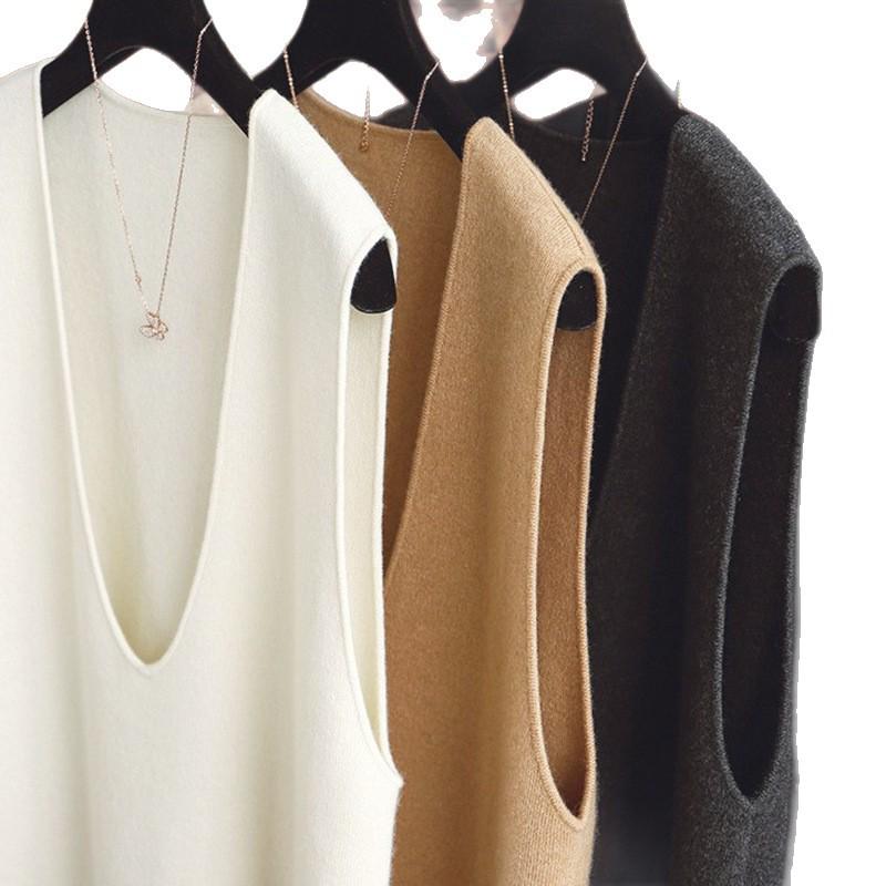 Autumn/Winter Women's V-neck 100% Pure Wool Loose Vest