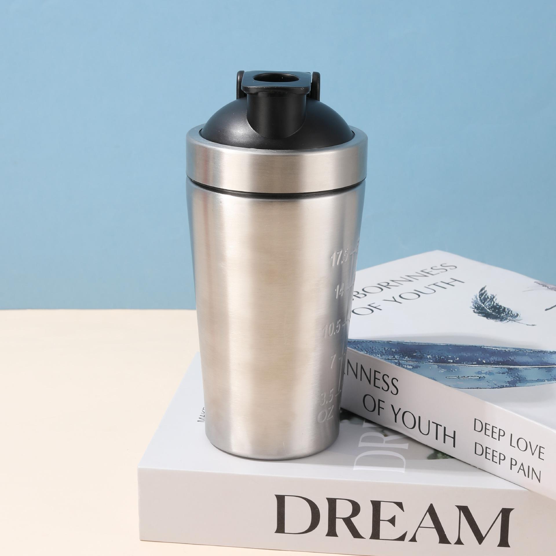 500ML/750ML Stainless Steel Protein Powder Shaker Bottle with Steel Ball and Scale Leak Proof Gym Fitness Sport Whey Shakes Cu 750ml