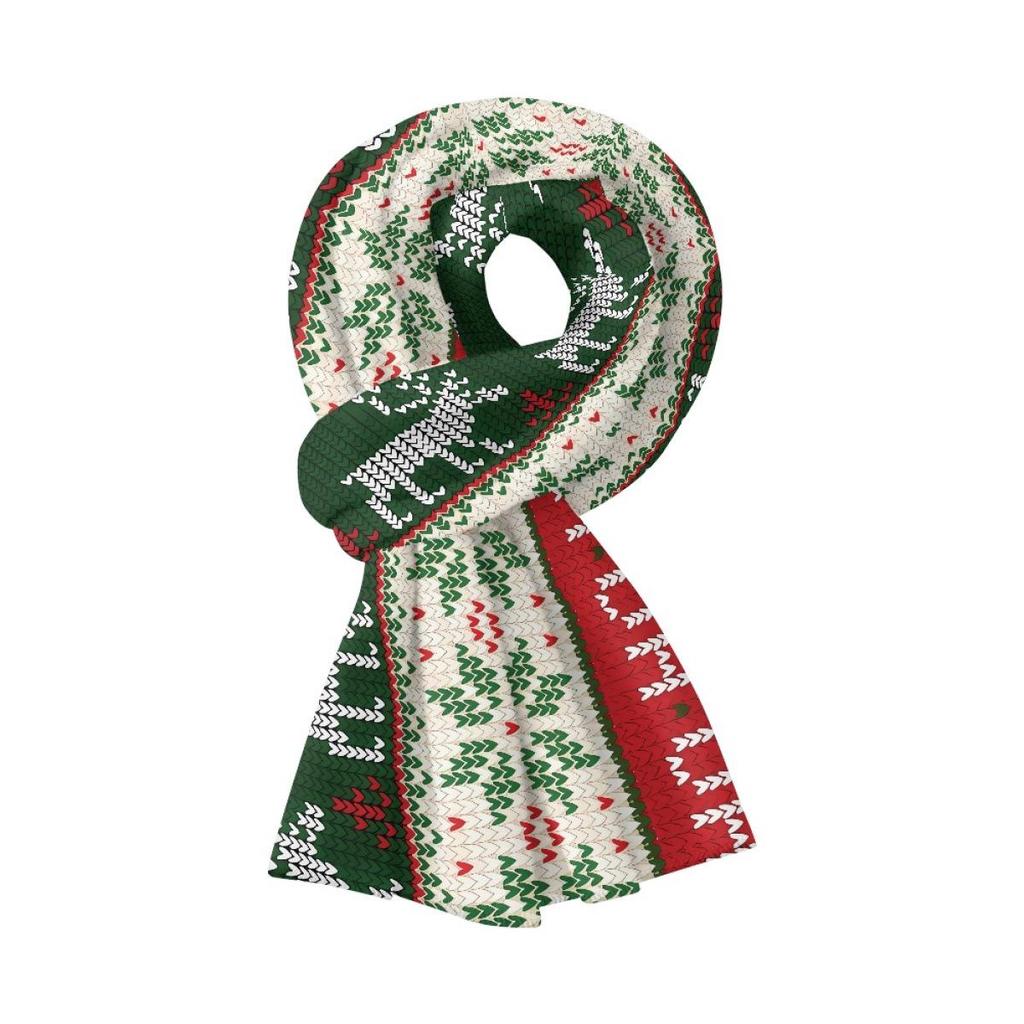 Pink Fleece-Lined Christmas Pattern Scarf for Girls