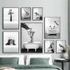 Lustiges Tier-Poster und Drucke, Badezimmer-Kunst, Leinwandgemälde, Giraffe, Baby-Elefant, Bad, Wandkunst, Bilder für Kinderzimmer-Dekoration