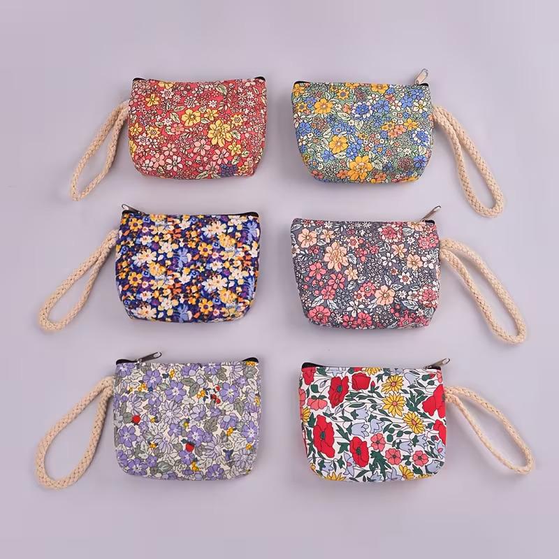 

WTEMPO Ladies Coin Purse Bohemian Style Floral Multifunctional Jewelry Bag Coin and Card Holder with Handle Trendy Handheld Small Bag 6pcs