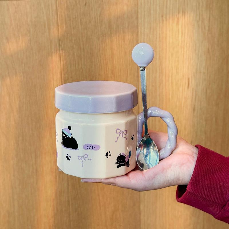 Mléčné fufu roztomilý kočičí hrnek vysoce hodnotný keramický hrnek s víčkem pro dárky k narozeninám pro dívky