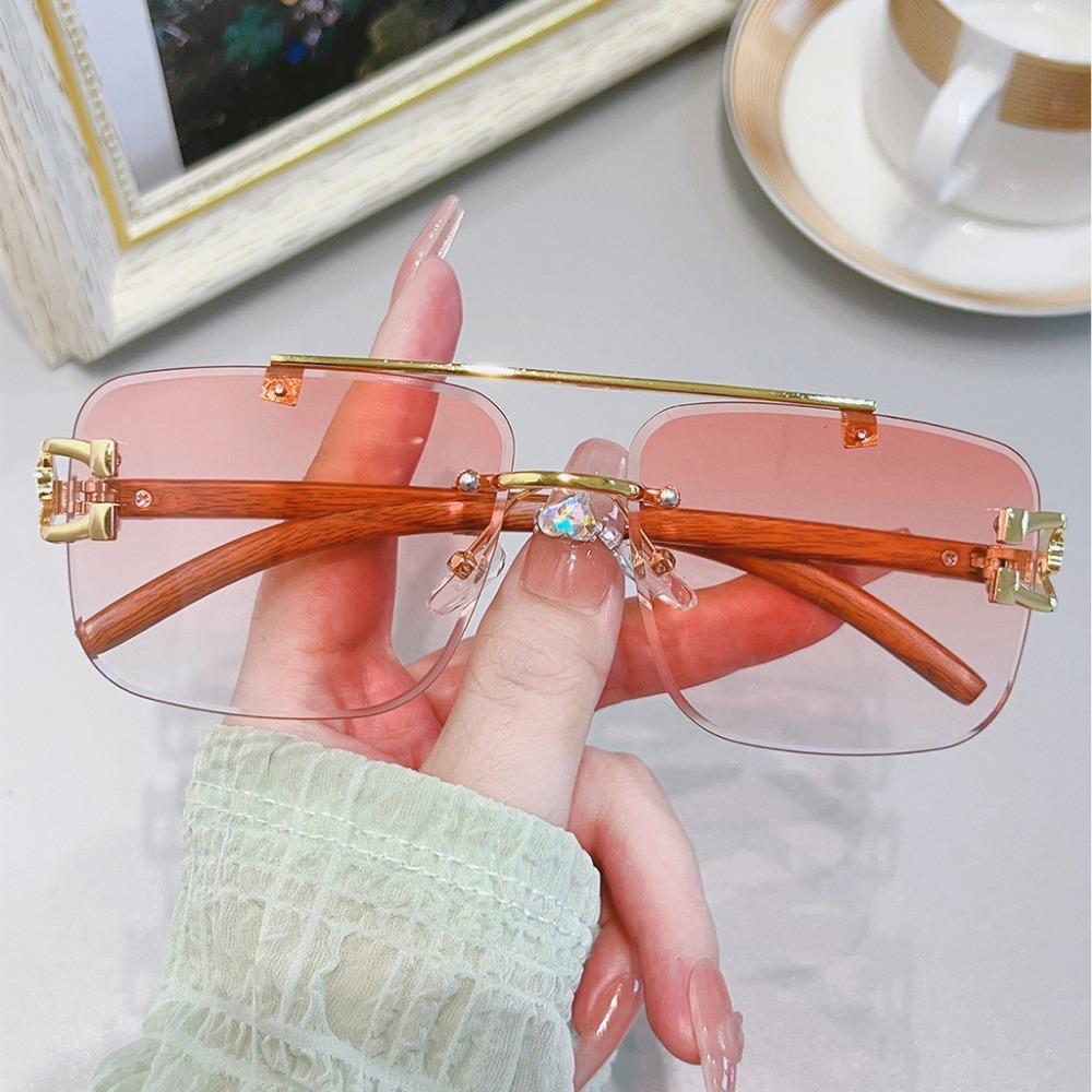 Fashion Retro Rimless Sunglasses Luxury Leopard Head Sunglasses Street Po Sunglasses
