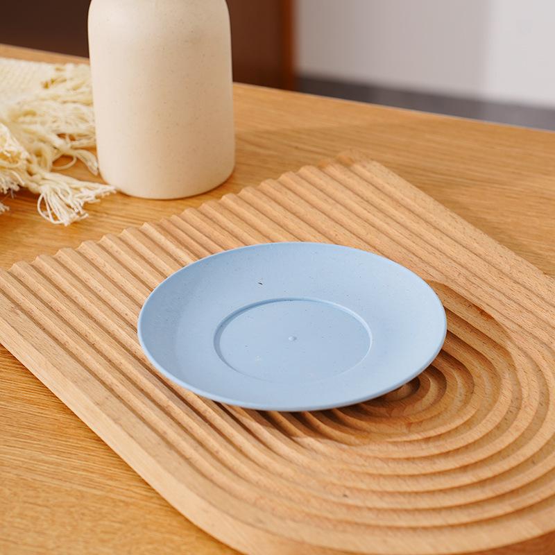 Wheat Straw Round Vegetable Plate Household Large Vegetable Plate Set Drop-Resistant Snack Plastic Plate Fruit Plate Plate