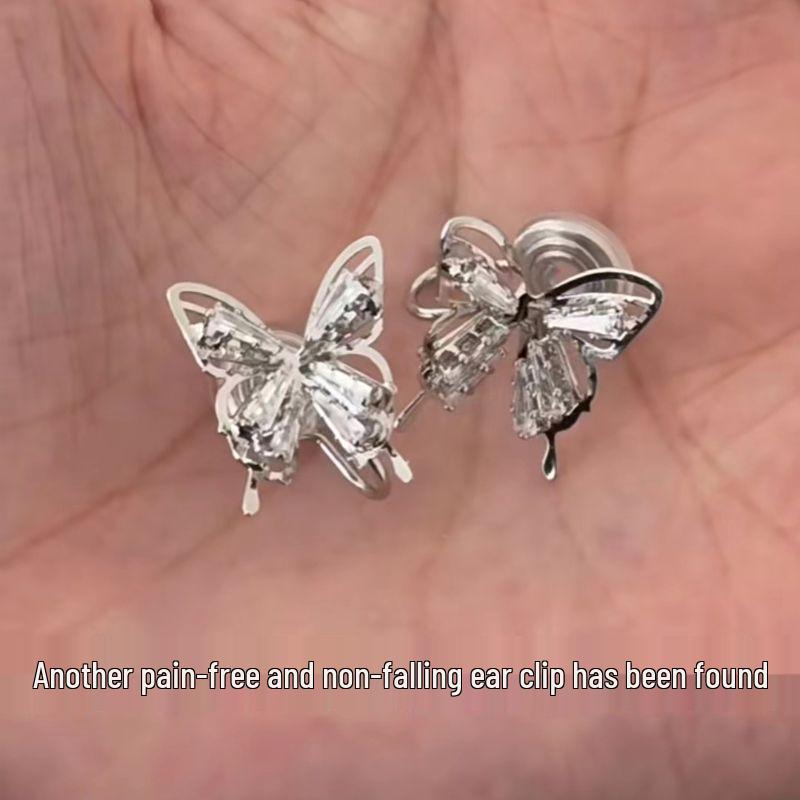 Надёжные клипсы-бабочки для ушей: Красочные серьги-клипсы с бриллиантами, Минималистичные металлические аксессуары для женщин.