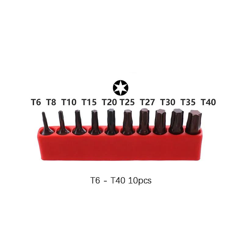 10 STÜCKE 1/4" Sechskant Torx Kopf 25mm S2 Legierung Schraubendreher Bits Magnetisches Set T6-T40 Elektrischer Schraubendreher Bit Werkzeugsatz Stern Sechskant Bit