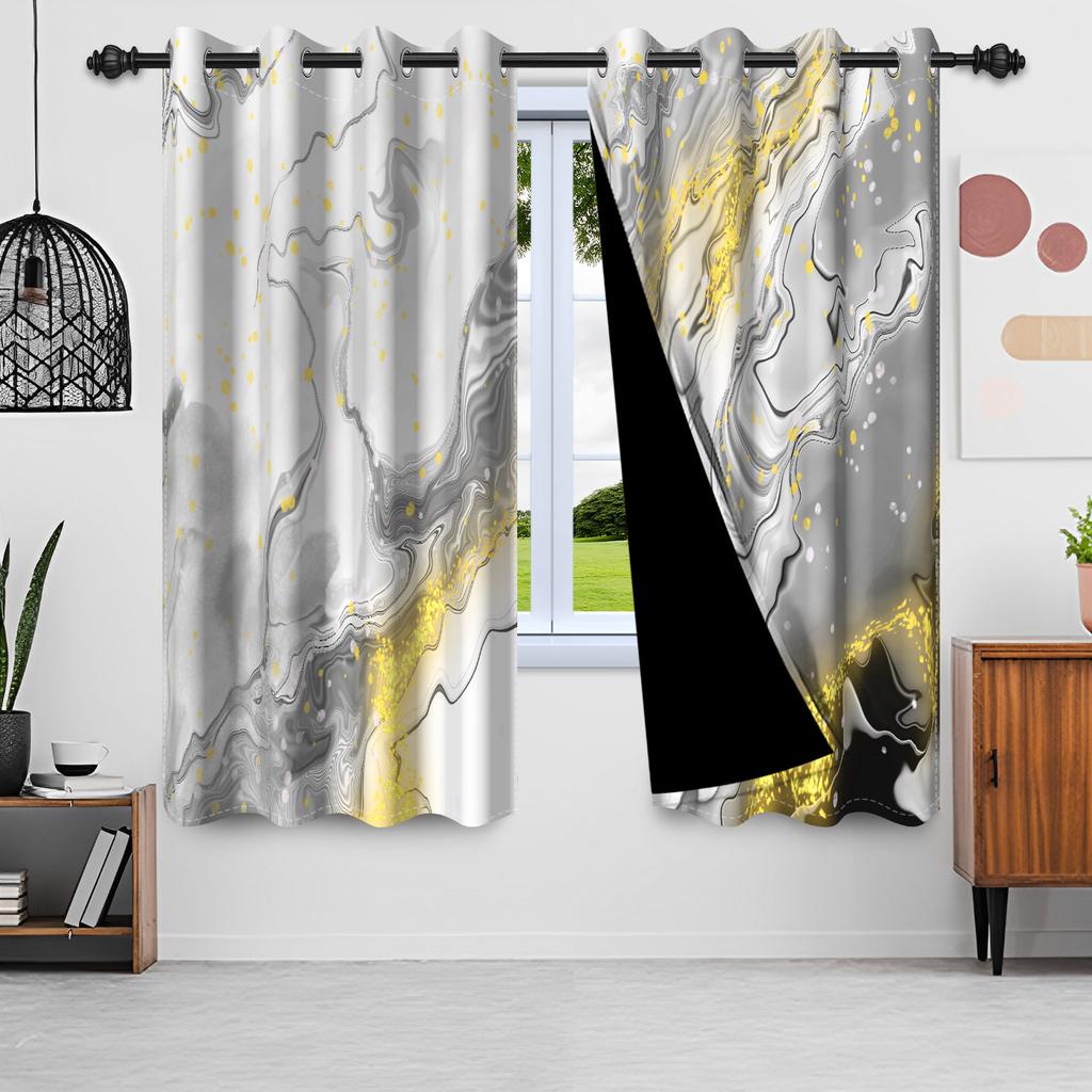 Marble Print Curtains Gold Silver Blue Purple Fluid Art Window Curtains Living Room Bedroom Modern Home Decor Blackout Curtain