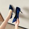 Fashion Spring New Thin Heel Shoes Women Fashion Pointed Shallow Mouth Suede Printed Slip-on Wear Resistant High Heels