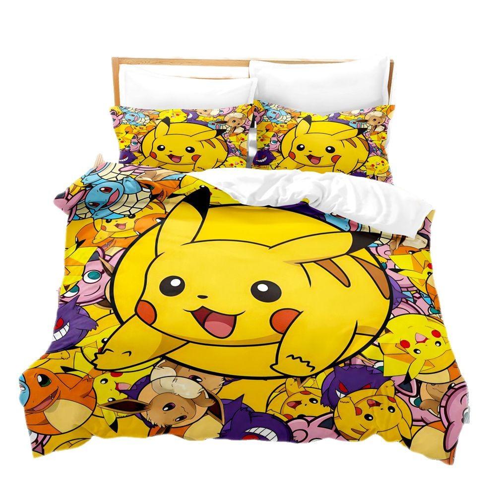 Pikachu Series Three-Piece Cartoon Kit 3D Digital Printing Quilt Cover Bedding