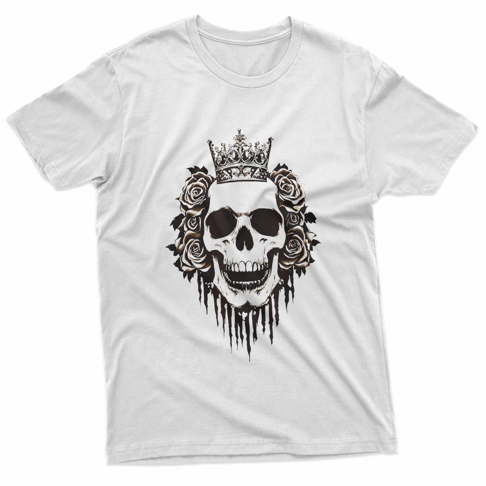 Gothic Skull With Roses And Crown Art 100% Cotton T-shirt Mens Tees Top XL