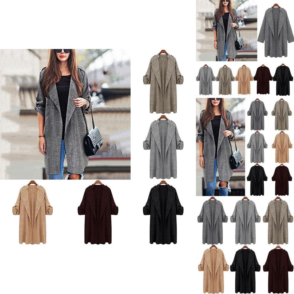 Elegant Women Long Waterfall Coat Jacket With Comfortable Loose Fit And Lapel Collar