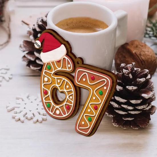 Altı Yedi Ahşap Süs Komik Genç Argo Noel Ağacı Süsü Mizah 67 Meme Gençler İçin Hediye