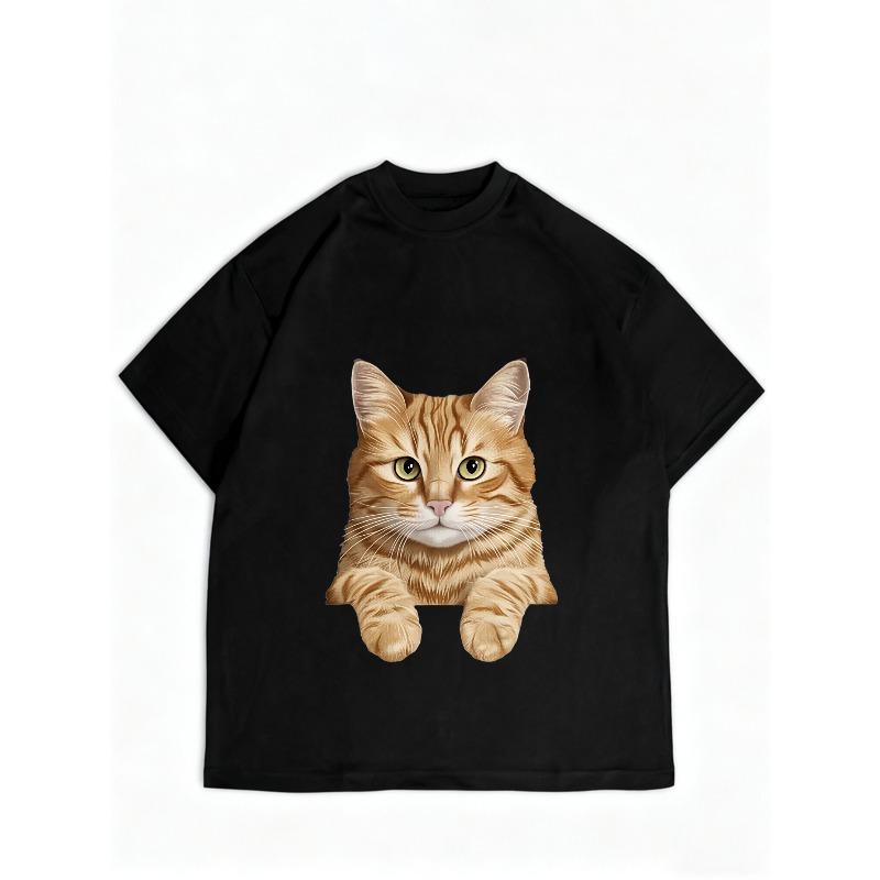 Women Casual T Shirt Black Cat Print Loose Fit Top For Daily Wear And Home Comfort