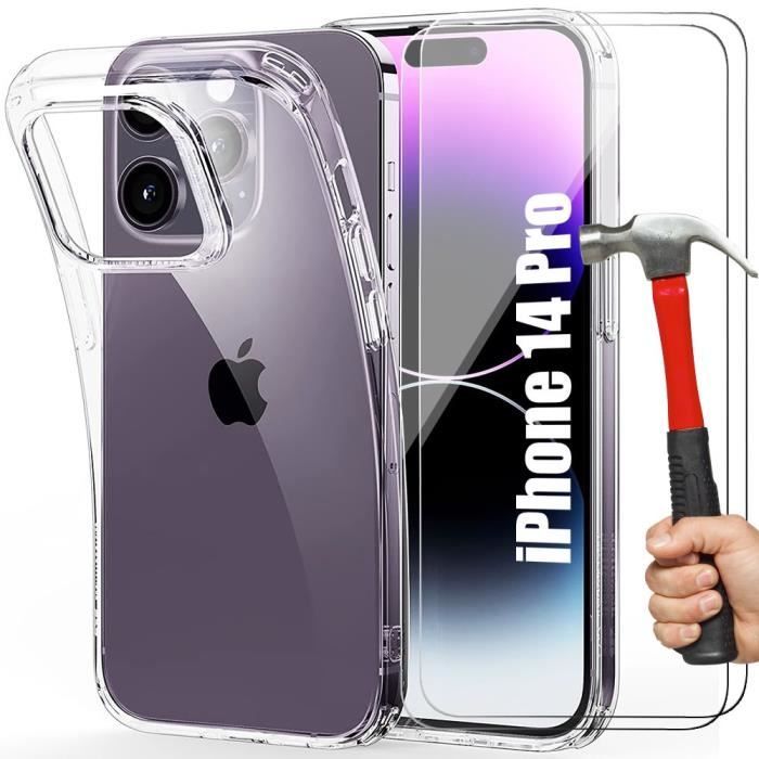 Coque de Protection - BOOLING - pour iPhone 14 Pro - Transparente - Souple - 2 Verres Trempés Inclus
