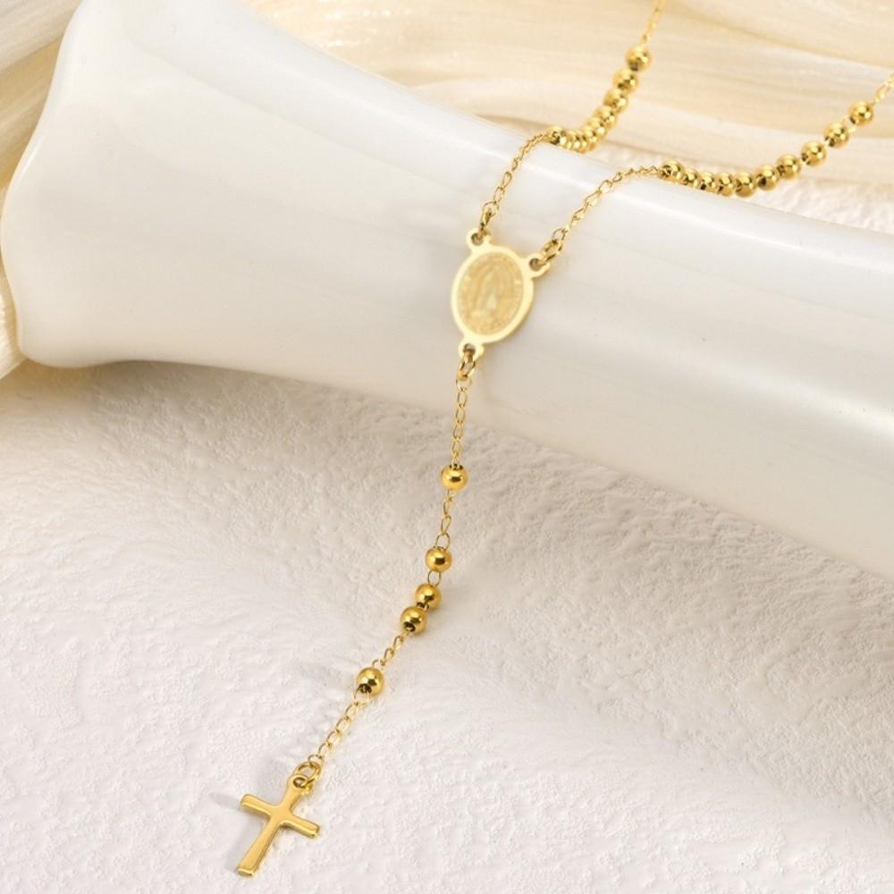 Clavicle Length Rosary Necklace Tassel Chain Cross Pendant Necklace Cross Necklace  Stylish Commute