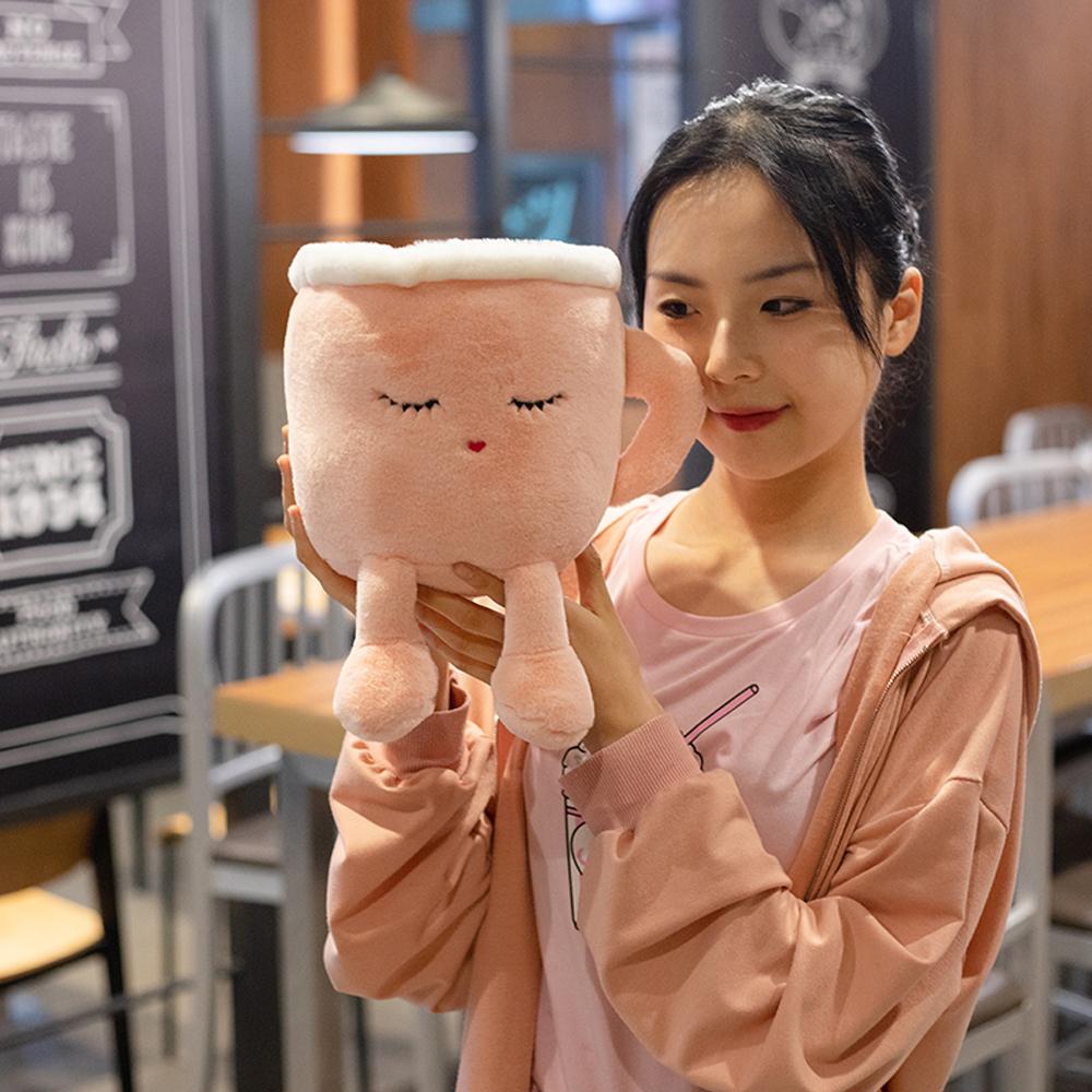 Cute Fluffy Cartoon Stuffed Plush Coffee Cup Toys Romantic Pink Sakura Latte and Japanese Matcha Dolls Fancy Gifts
