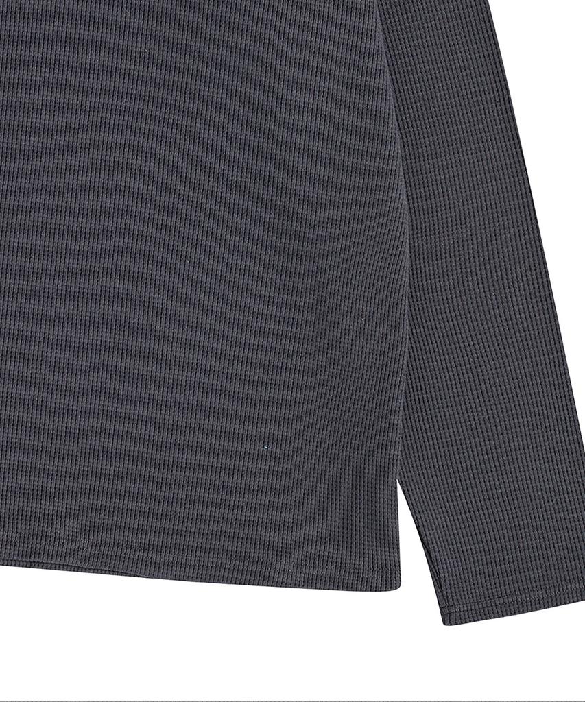 BEYOND CLOSET [Collection Line] Heavyweight Waffle Henley Neck T-Shirt Charcoal Gray