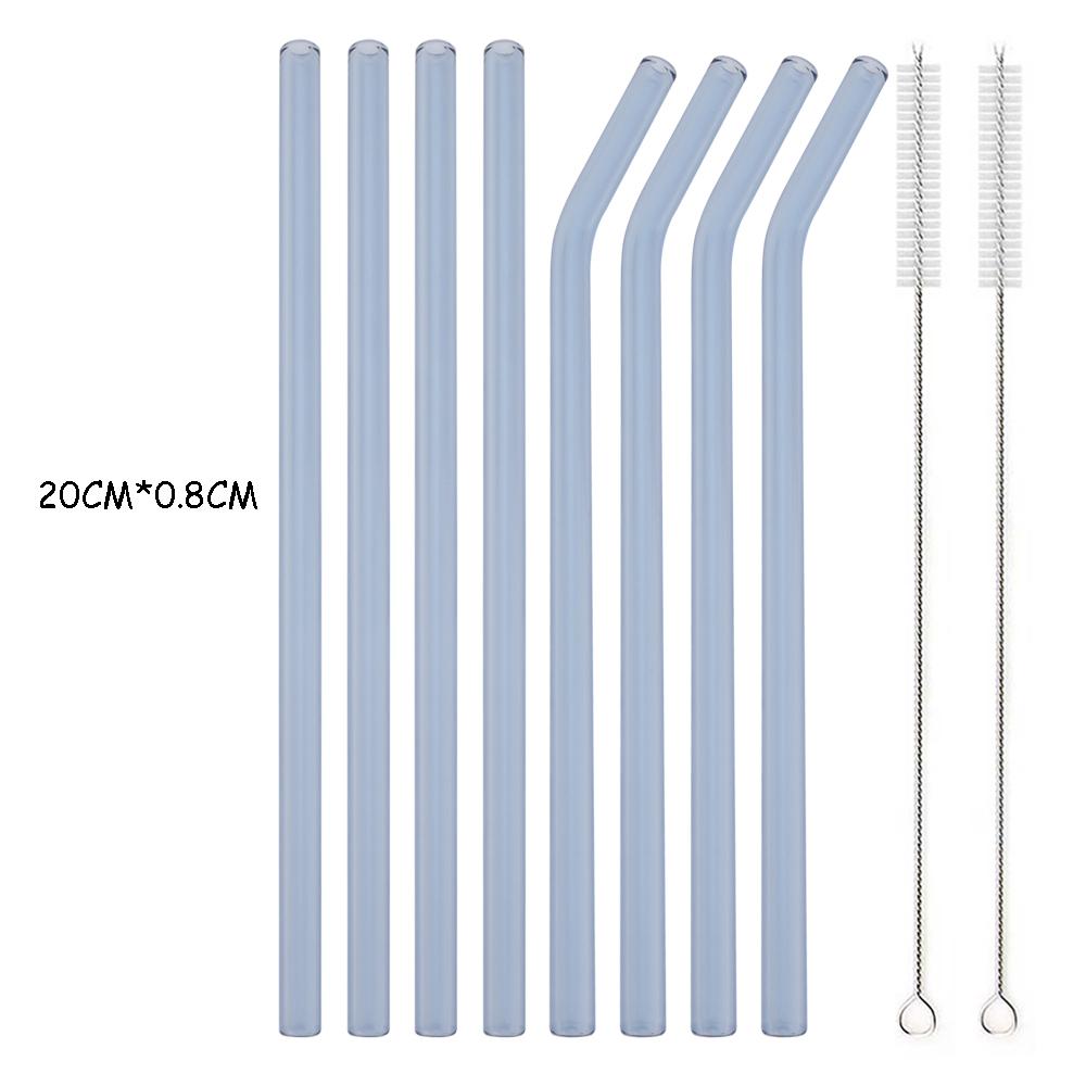 8Pcs High Borosilicate Glass Straw Set Multi-Color Reusable Glass Eco Friendly Drinking Straw for Cocktail Smoothie Bubble Tea