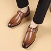 D218 Leather Shoes Men's Business Leather Shoes Square Head Buckle Foot Large Size Dress Casual Shoes Polish