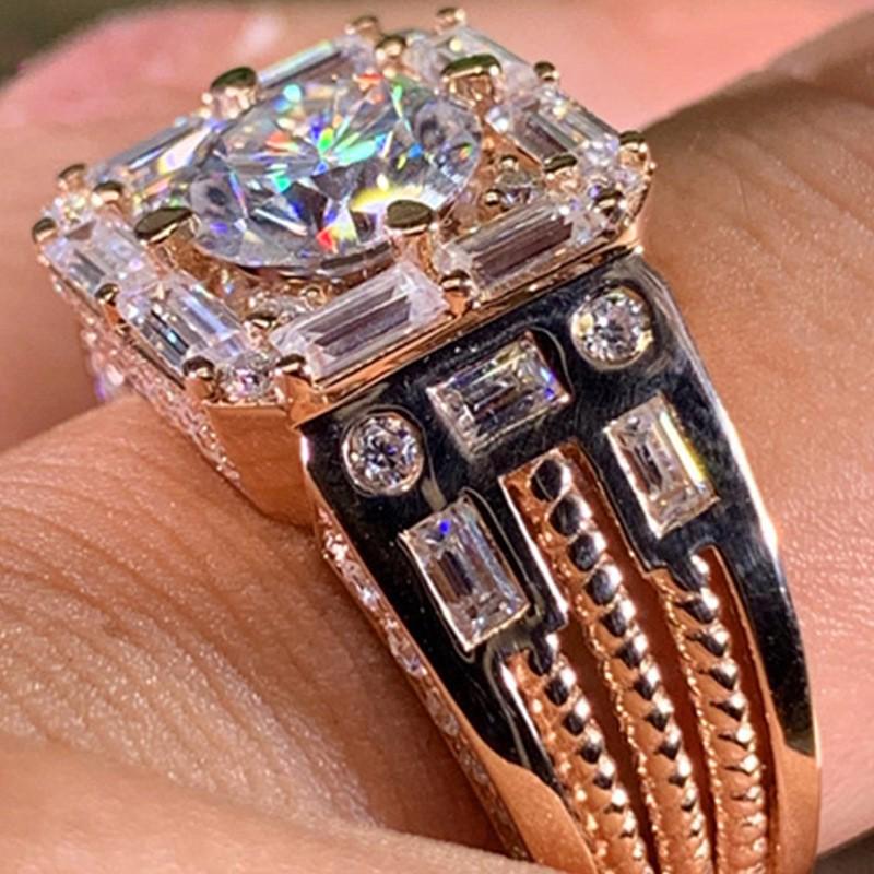 Weiya Luxury Zircon & Silver Diamond Wedding Ring for Men & Women